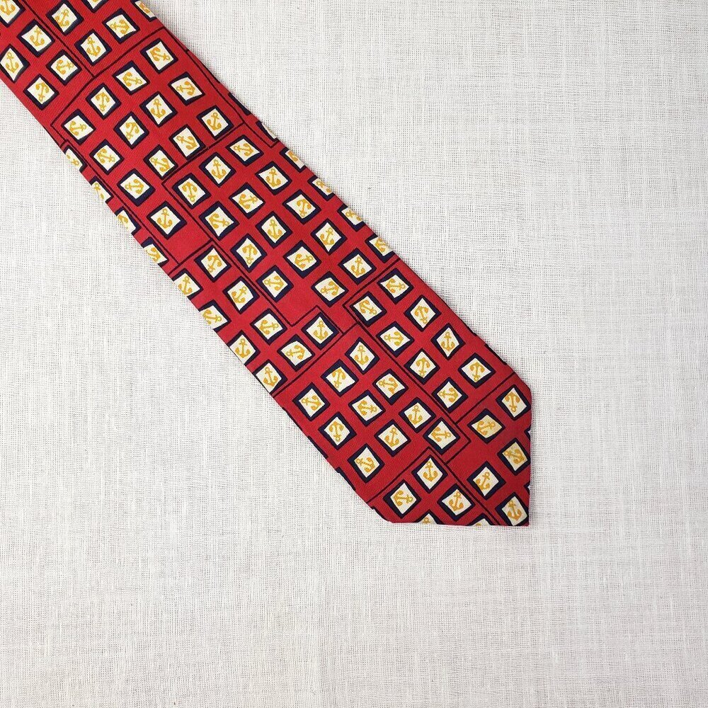 Jos A Bank Corporate Collection Tie Red Anchors Gold Blue Nautical Silk USA